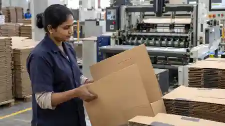 Worker inspecting corrugated boxes